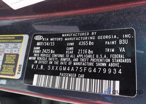 2015 Kia Optima Lx z USA, uszkodzony, nr VIN 5XXGM4A75FG479934